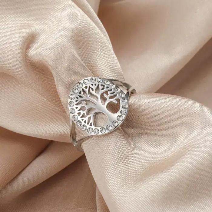 Dawapara – bague arbre de vie pour femmes, anneau réglable en Zircon transparent, arbre généalogique Yggdrasil, bijoux de Couple, alliance en acier inoxydable