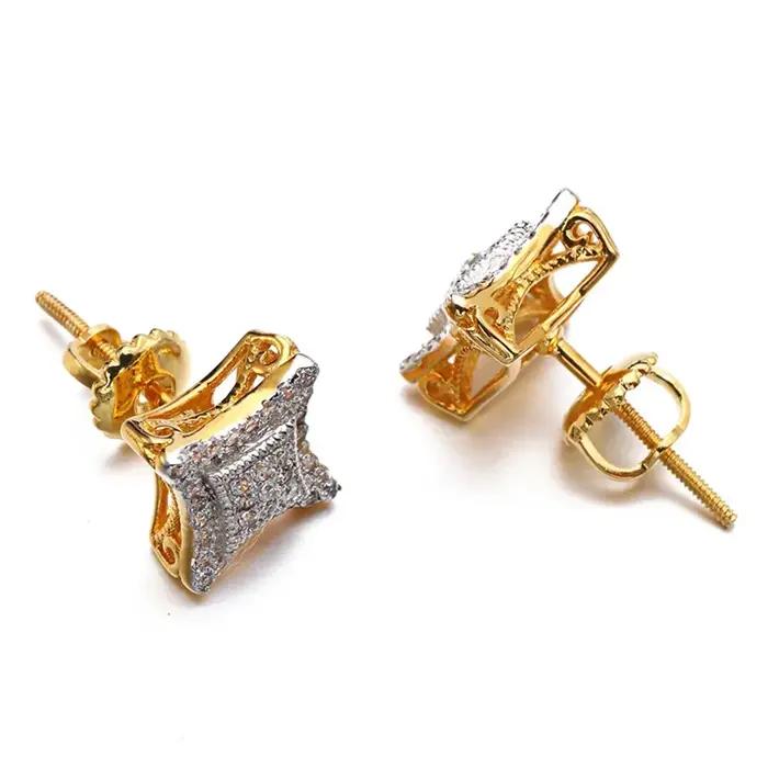VANAXIN Hip Hop Zircon carré Bling boucle d'oreille matériau en laiton glacé plaqué or 14 carats pou