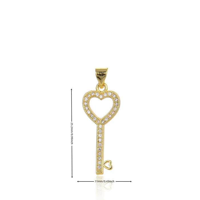 Collier minimaliste en plaqué or avec pendentif en forme de cœur et clé creuse, pavé de zircones, pl