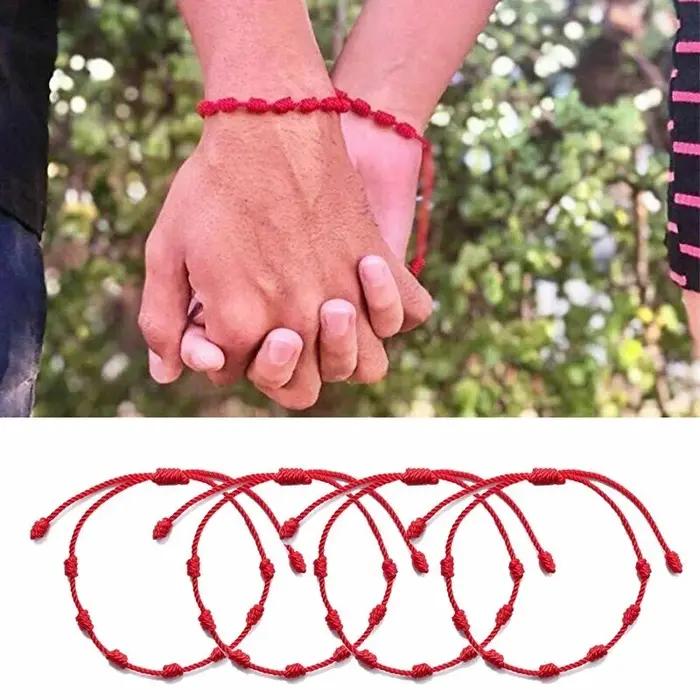 Bracelet Rouge Tressé Main Protection Amoureux Occasions Spéciales Pour Femme Homme Couple