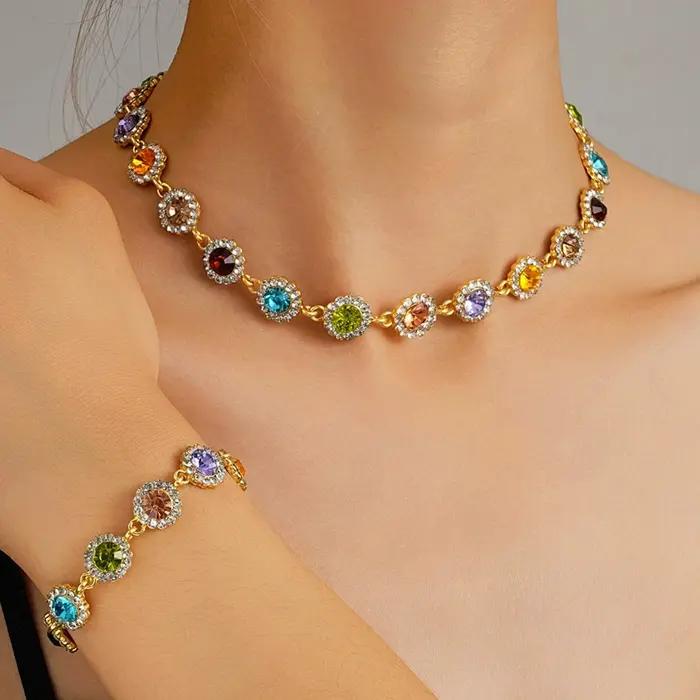 Collier ras du cou en cristal coloré coréen pour femmes