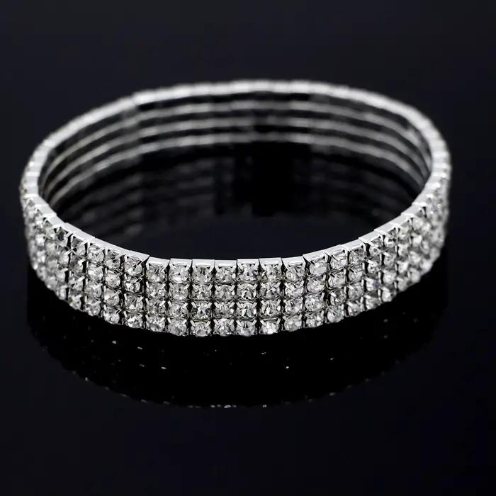 Bracelet de cheville de Tennis en strass pour femmes, chaîne élastique multicouche en cristal sur la jambe, bijoux de plage d'été