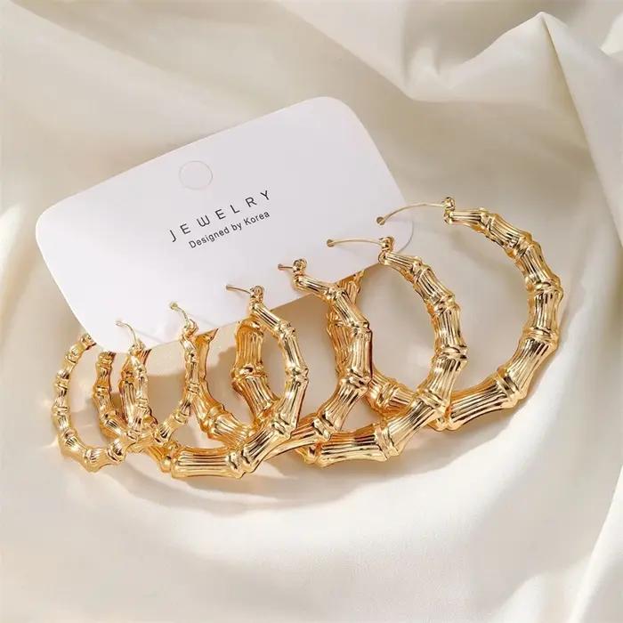 Lot de 3 paires de boucles d'oreilles créoles géométriques grandes et rondes pour femme
