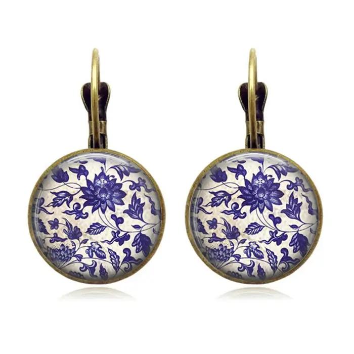 Boucles d'oreilles Vintage en grappe de fleurs, rondes rétro, Bronze Antique, dôme en verre, bijoux pour femmes
