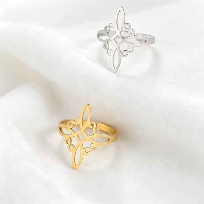 Bague nœud de sorcière en acier inoxydable plaqué or doré/silvère pour femmes, bijoux amulette sorcellerie, cadeau pour occasions spéciales mariage anniversaire fiançailles
