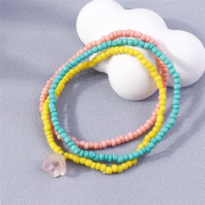 Bracelet bohème perlé coloré fait à la main pour femmes, joli bracelet de plage d'été, fleur arc-en-ciel, bijoux Boho pour filles, vente en gros