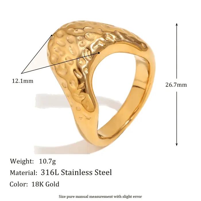 E.B.belle-Bague plaquée or 18 carats pour femme, forme de harvey, motif marteau, acier inoxydable, é