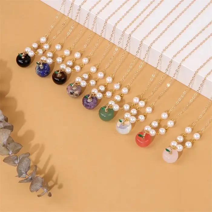 ChimApple-Collier pendentif en pierre de pomme pour femme
