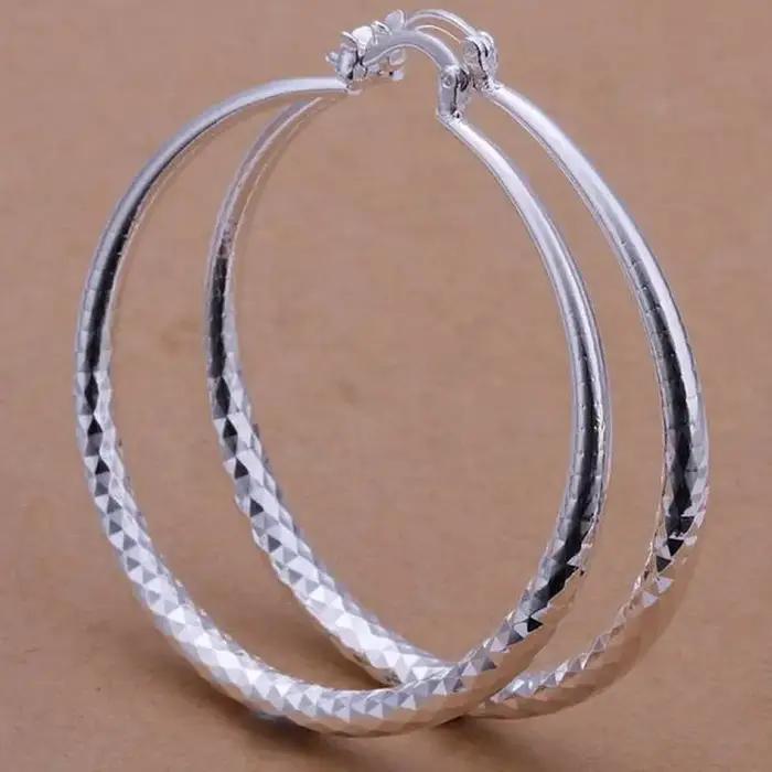 Grandes boucles d'oreilles créoles rondes en argent Sterling 925 de haute qualité pour femme style mariage et mode élégante