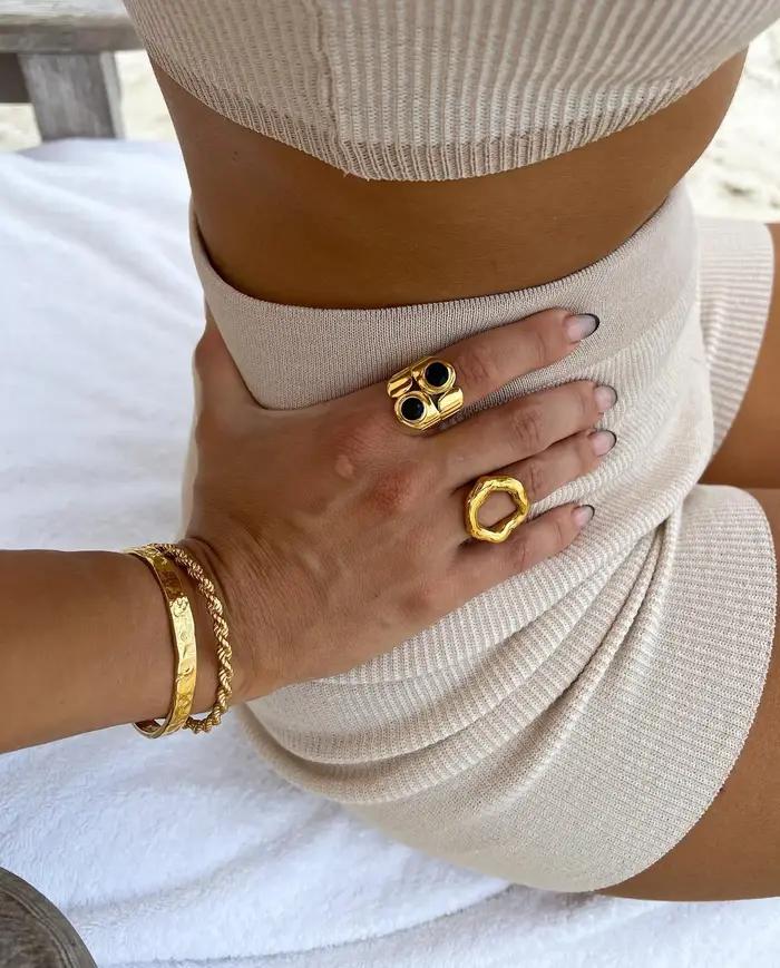 Uworld Top qualité géométrique large bague en acier inoxydable 18K couleur or étanche mode minimaliste déclaration charme bijoux femmes
