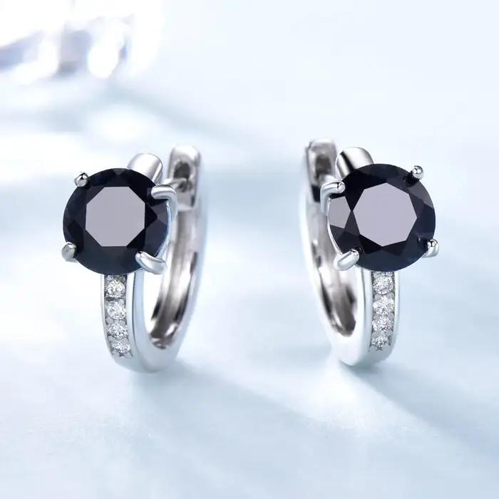 Boucles d'oreilles rondes à Clip noir, en argent Sterling 925, cadeau d'anniversaire pour femmes, 2025