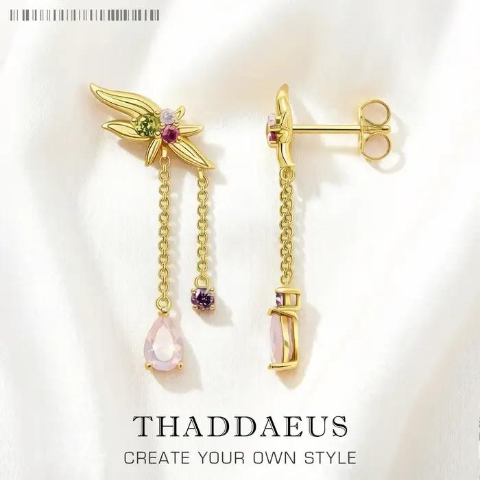 Boucle d'oreille dorée fleur avec pierres colorées, cadeau pour femmes, bijoux fins Vintage féminins