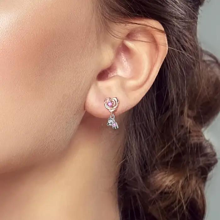 Boucles d'oreilles en argent Sterling 925 pour femmes, ours étincelant et Rose, bijoux cadeaux d'anniversaire de mariage
