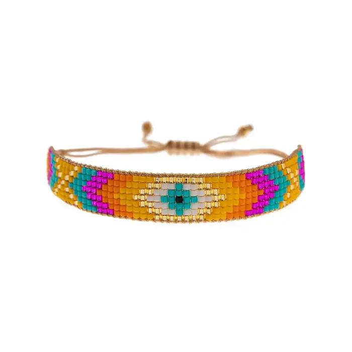 Bracelet de perles de riz bohémien, géométrie multicolore, tissage à la main, alliage de personnalité, simplicité populaire, bracelet de perles réglable