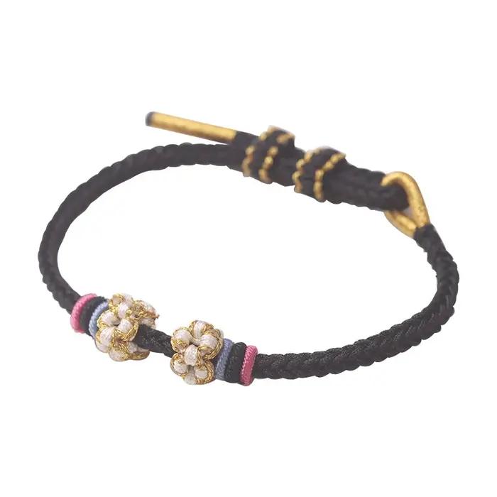 Bracelet ajustable tressé à la main motif fleur de pêcher nylon cordon perlé à huit brins pour femmes occasions spéciales DIY bijoux