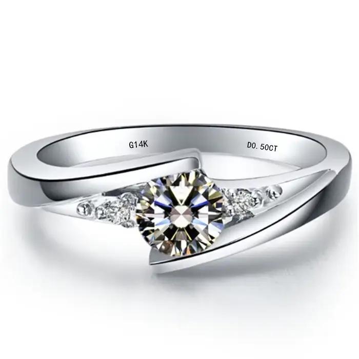 Bague de fiançailles en diamant pour femme, or blanc massif 14 carats, bijoux de doigt, beau cadeau,