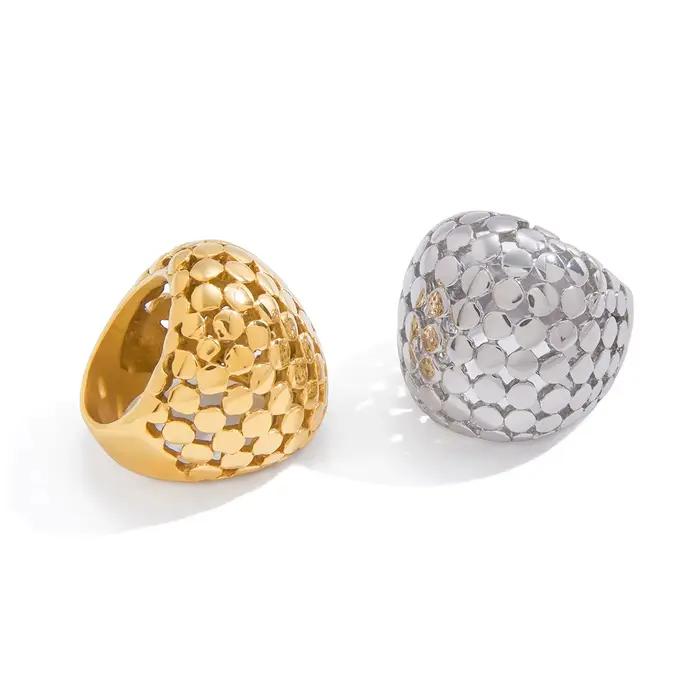 Bague creuse en maille d'acier inoxydable Ars pour femme, plaquée or 18 carats, large, minimaliste, anti-ternissement, pour usage quotidien