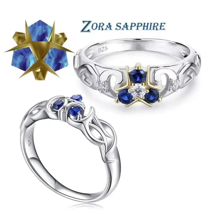 Bague en argent sterling 925 sertie de zircone bleue ethnie Zelda Zora pour engagement et occasions spéciales