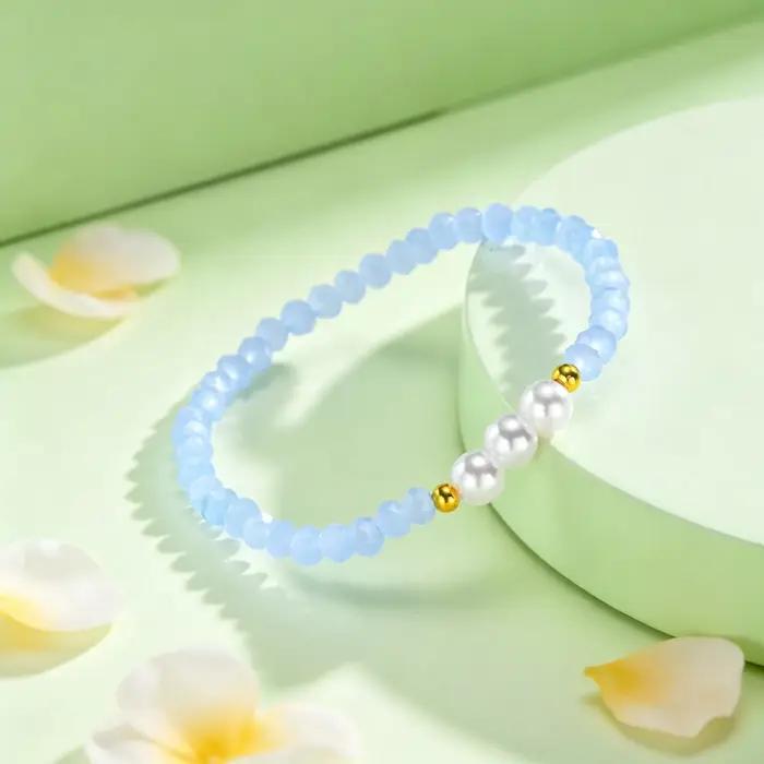 Bracelet de mode pour femmes style bohème perles imitations bleues et blanches bijou polyvalent cadeau occasions spéciales