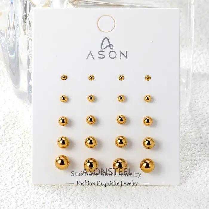 ASONSTEEL 10 paires/carte boule en acier boucle d'oreille