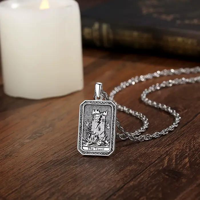 Collier avec pendentif en cuivre vintage, cartes de tarot Eudora The Tower, arcana majeur, divination, bijoux spirituels, amulette, cadeau pour femmes et hommes