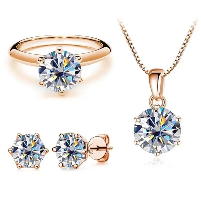 Ensemble de bijoux Moissanite pour charme dame plaqué or Rose avec total 4 carats argent mossanite 925