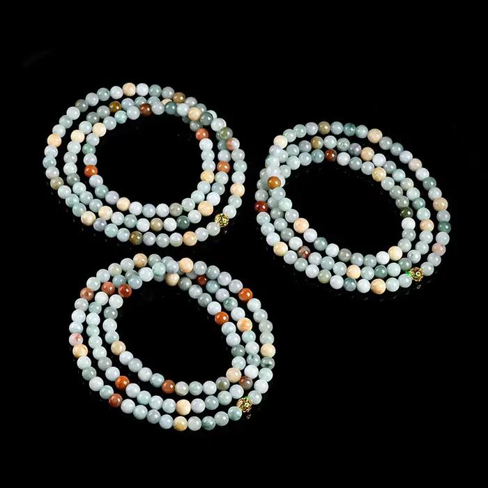 Jadéite naturelle du Myanmar pour hommes et femmes, collier de perles rondes colorées, perles de diversification de la glace, bijoux de pull, vente en gros, qualité A