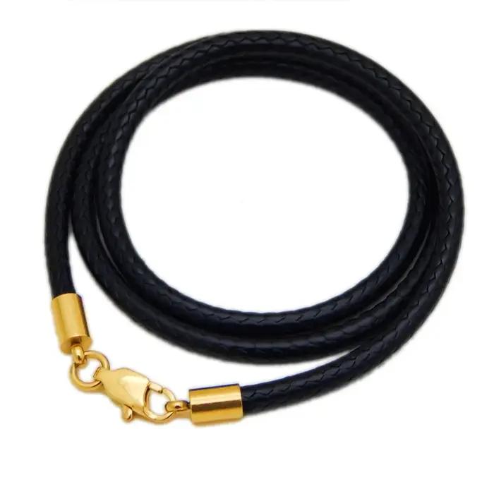 Collier en cuir ras du cou noir marron tressé corde chaîne cordon pour Femme Homme pendentif acier inoxydable boucle