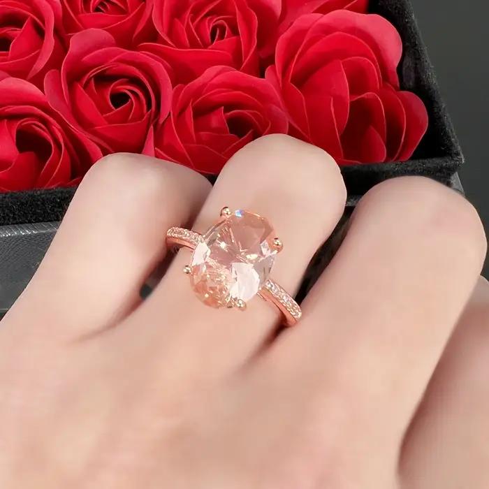 Bague Morganite Naturelle et Diamant Simulé Plaquée Or 18K Élégante et Tendance Occasionnels Femme