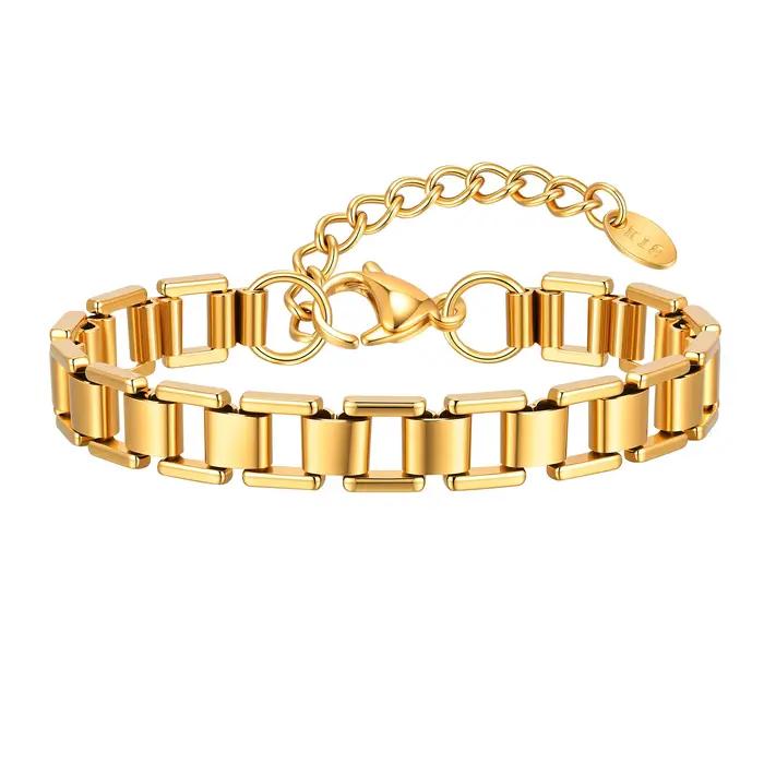 Bracelet chaîne pour femmes, Bracelet à maillons ton or en acier inoxydable étanche, bijoux minimali