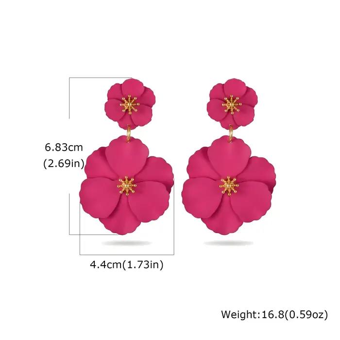 Grandes boucles d'oreilles pendantes à fleurs pour femmes, boucles d'oreilles florales doubles exagé