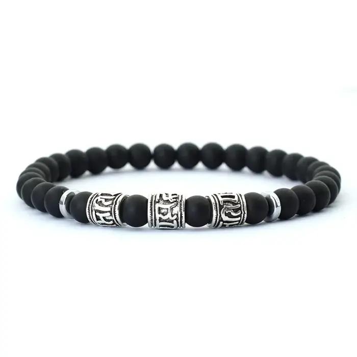 Noter Mantra Bracelet pour hommes 6mm Howlite lave yeux de tigre perles Braslet Viking accessoires Pulseras Para Hombre Tibet Braclet