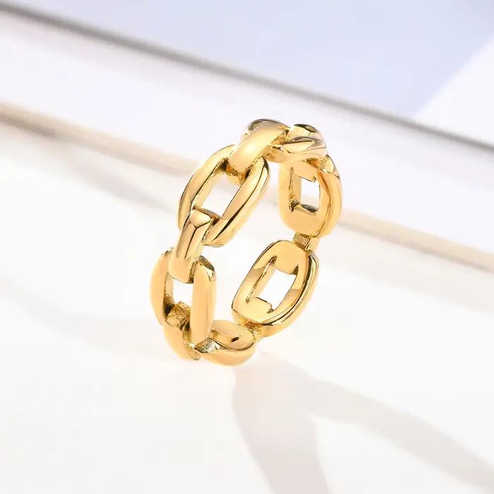 Anneau de chaîne de câble épais pour femmes en acier inoxydable plaqué or 18 carats empilable pour occasions spéciales