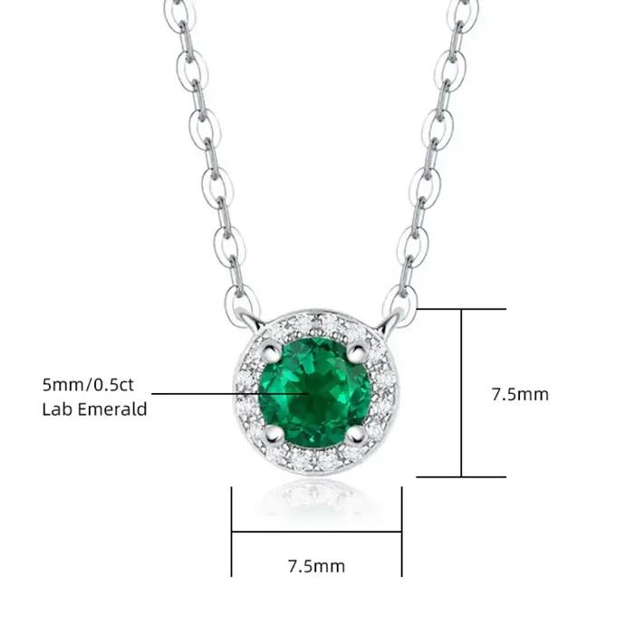 Pendentif émeraude cultivée en laboratoire M-JAJA, collier rond de 0,5 ct, chaîne en argent Sterling