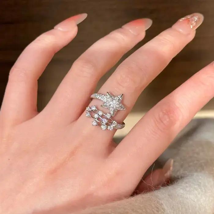 Bagues étoiles créatives incrustées de diamants pour femmes