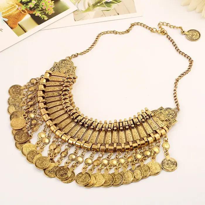 Collier ras du cou style Bohème Gypsy avec pampilles et pièces de monnaie métalliques bijoux ethniques tribaux afghans turcs pour femmes occasions spéciales