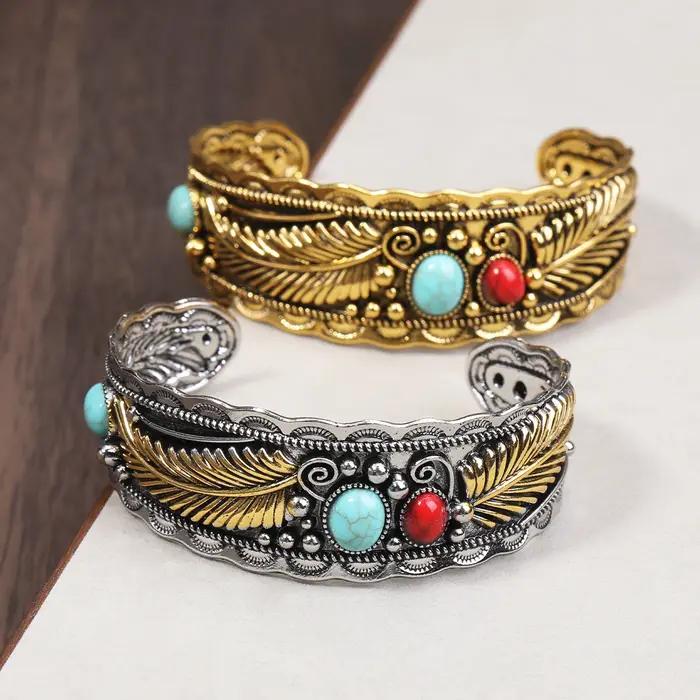 Bracelet ovale en alliage Turquoise vintage or argent élégant pour homme femme occasions spéciales partys elegance style classique