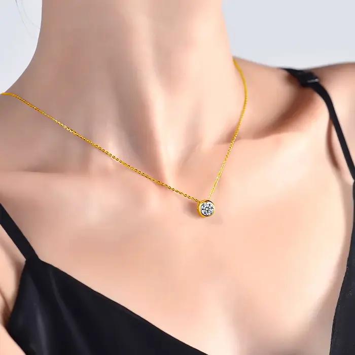 Véritable or 18K Moissanite diamant collier bijoux fins pour femme proposition de mariage cadeau présent