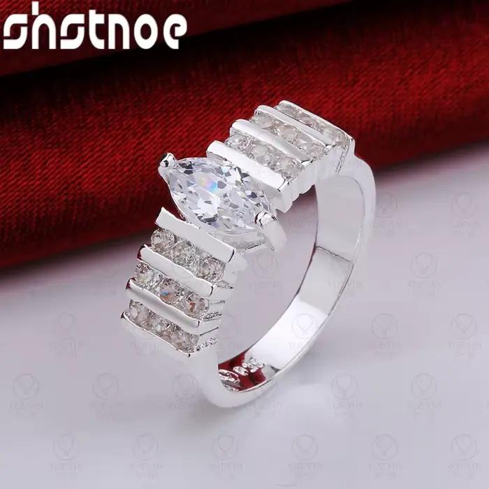 Bague de mariage ronde en argent sterling 925 incrustée de zircon ovale, accessoires de luxe nobles pour couples, pour femmes, mode et soirées