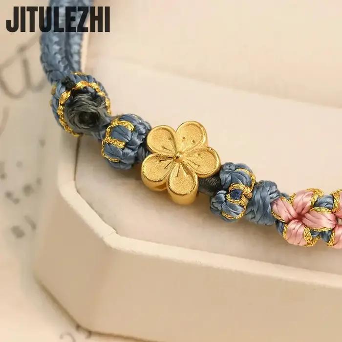 Bracelet en or 18 carats fleur de pêcher perles couleurs Morandi occasion spéciale femme anniversaire mariage demande en mariage fête anniversaire de mariage