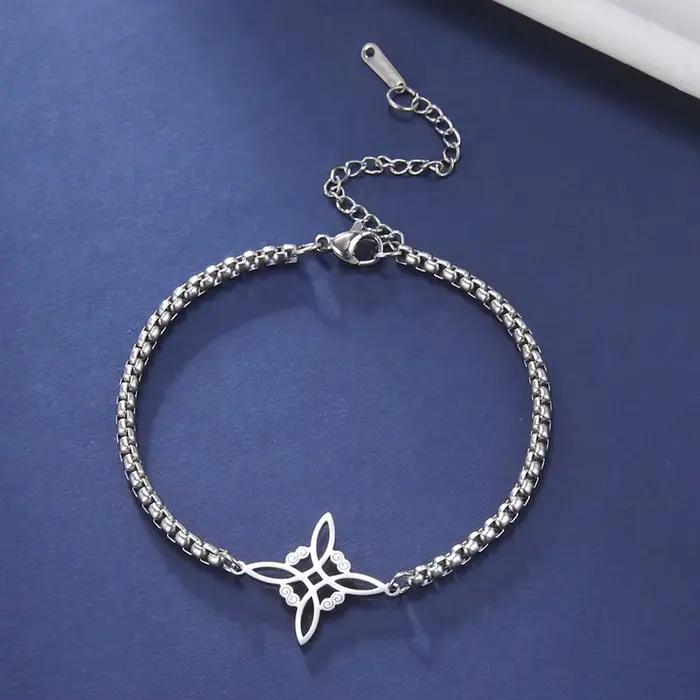 Dawapara – Bracelet à breloques avec nœud de sorcière pour femmes, amulette de Protection des nœuds celtiques, chaîne de perles en acier inoxydable, bijoux Wiccan de sorcellerie