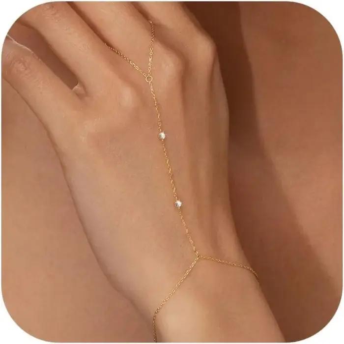 Bracelet à main plaqué or véritable 14 carats pour femmes et filles, bracelets en cristal de Zircon