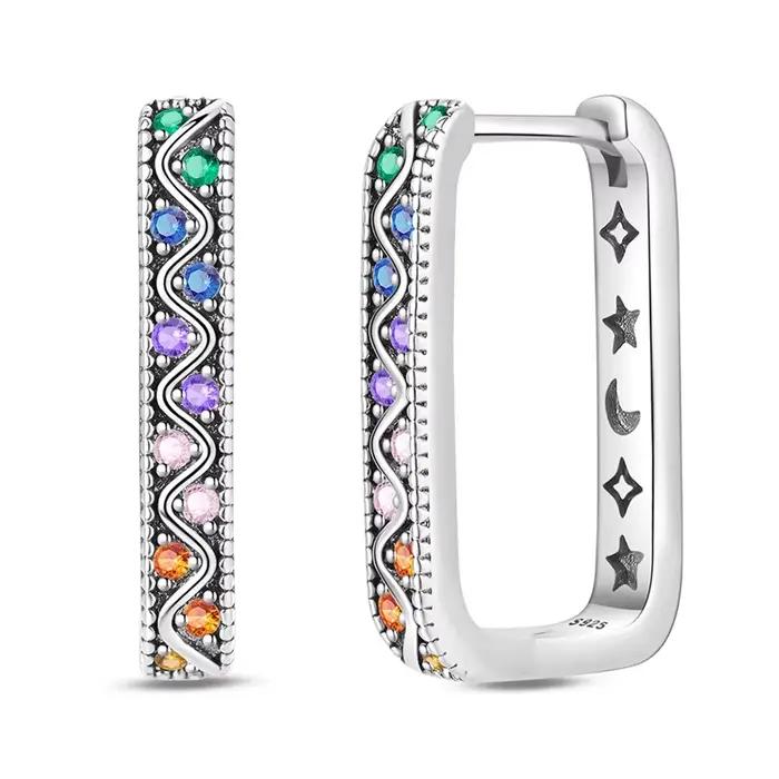 Boucles d'oreilles en argent Sterling 925 pour femmes, boucles d'oreilles carrées en zirconium arc-e