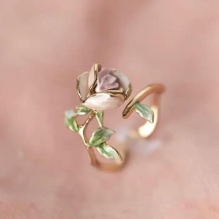 Bague en argent plaqué or rose élégante pour mariage et occasions spéciales femme perle tension setting cocktail ring