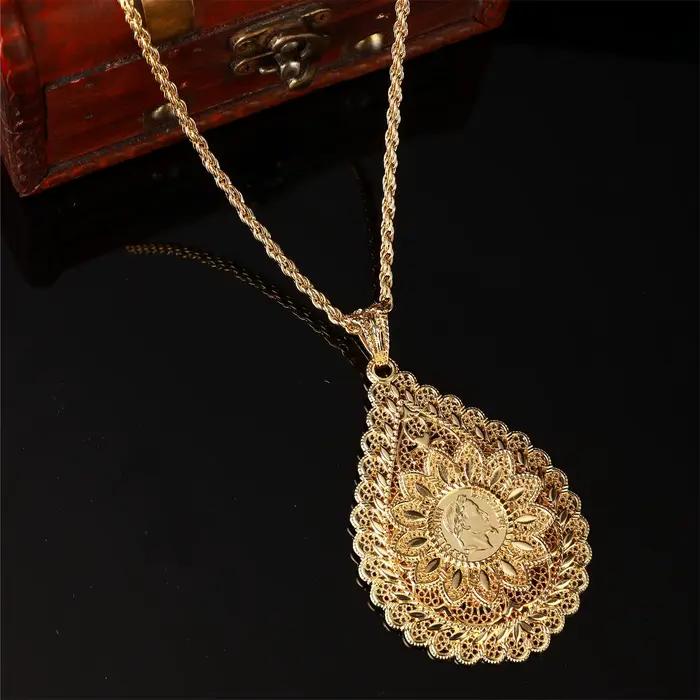 1 collier pour femme arabe, en forme de fleur sculptée, cadeau de bijoux pour Banquet de mariage