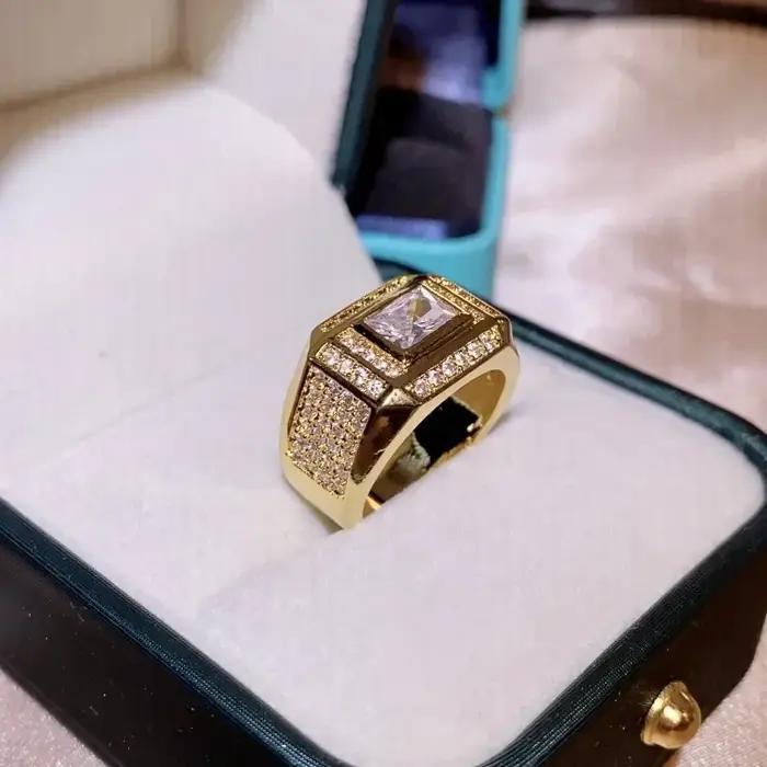 Mode 14K plaqué or anneaux pour hommes femmes rectangulaire diamant cristal Zircon bague bijoux 2025 cadeau Anillos Mujer