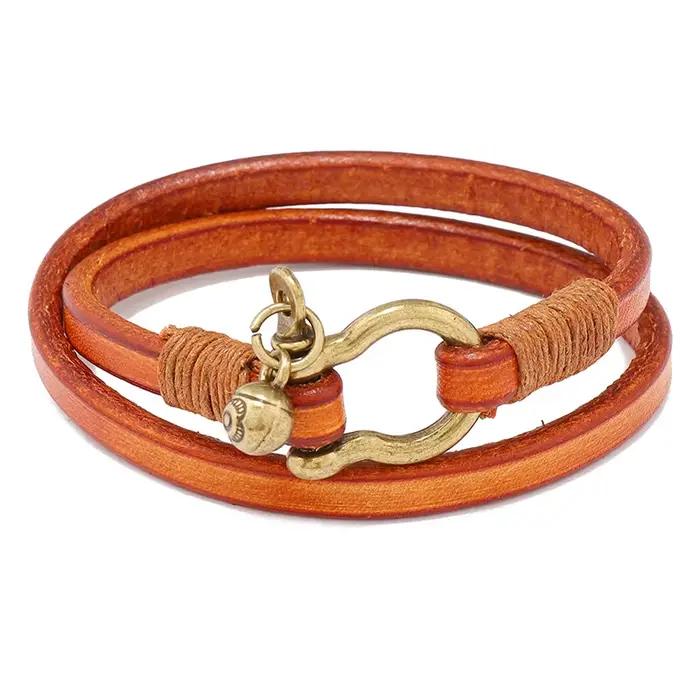 Nouveautés rétro deux boucles Bracelet en cuir hommes Punk fer à cheval boucle Bracelets d'enveloppement bijoux créatifs cadeau