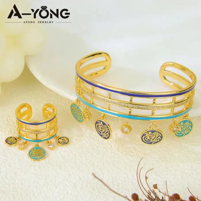 Parure de bijoux de mode islamique arabe plaqué or 21 carats avec zircone de Dubaï