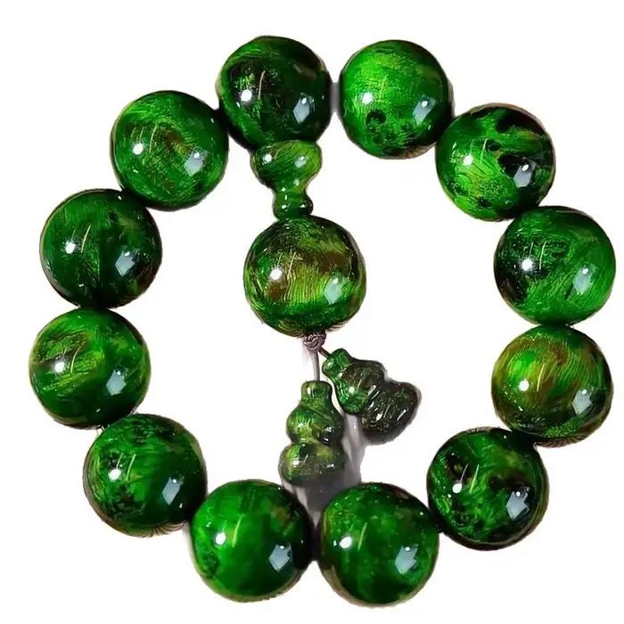 Bracelet en bois ambré, peinture à l'encre, aquilaire du nord-est, plein de Pinus, tabulaeformis, cicatrice Akiko, ficelle à main, perles de bouddha