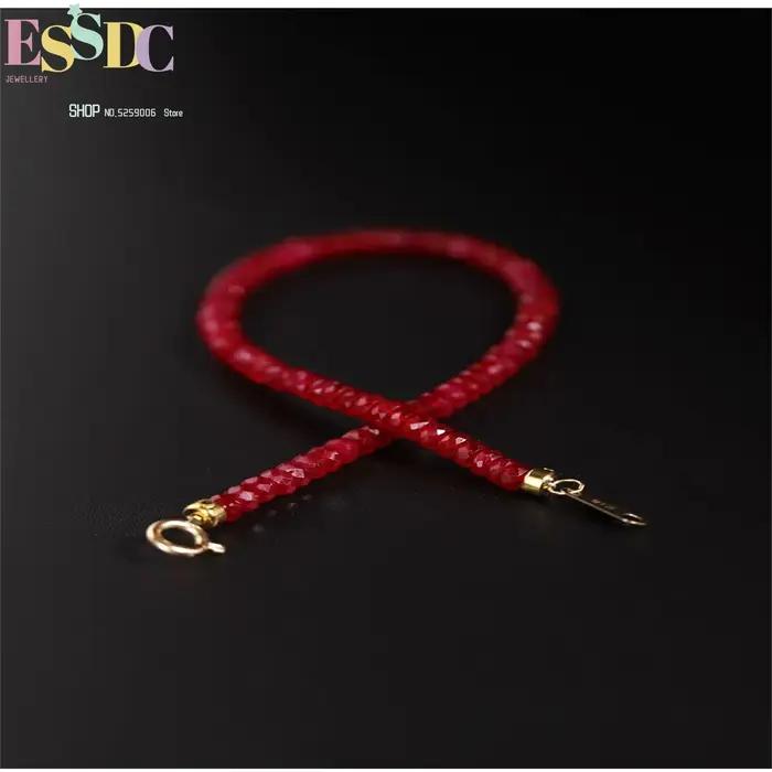 Bracelet Rubis Rouge pour Femmes Pierre Précieuse à Facettes Sang de Pigeon Perles Remplies d'Or Cordon Réglable Bijou Mode Occasion Spéciale